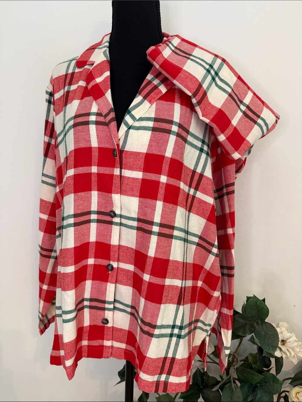 NWT Old Navy 100% Cotton Red White Green Plaid Flannel Sleep PJ Set XL